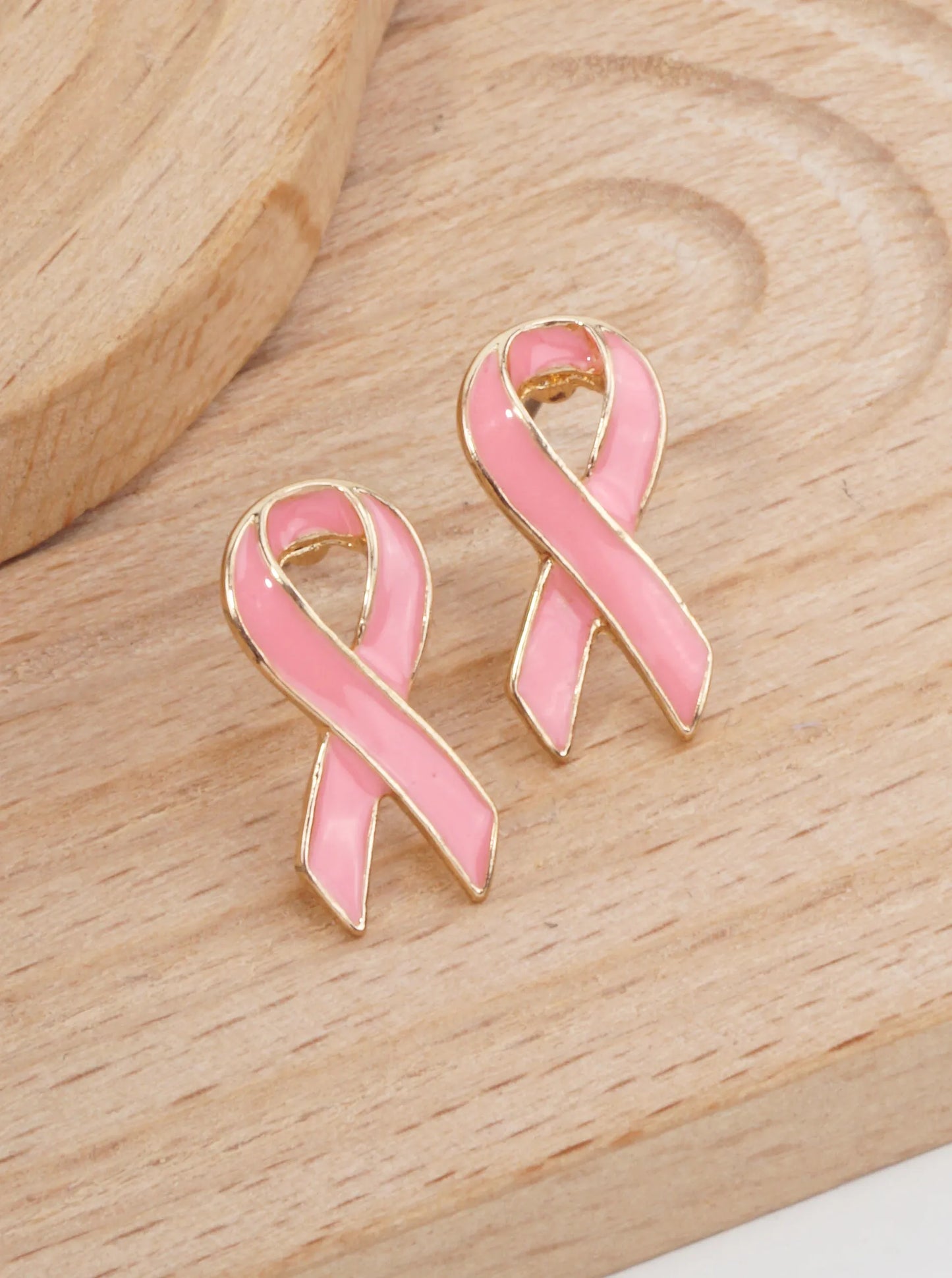 Pink Ribbon Polished Stud Earrings