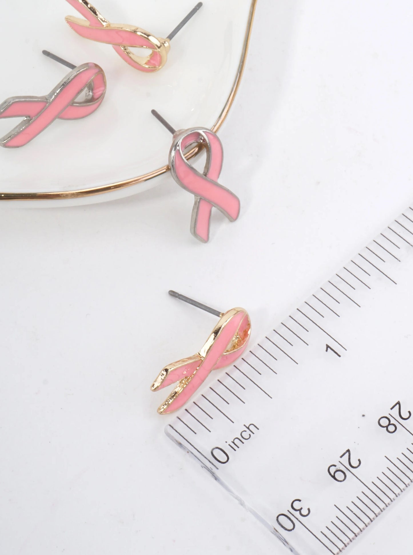 Pink Ribbon Polished Stud Earrings