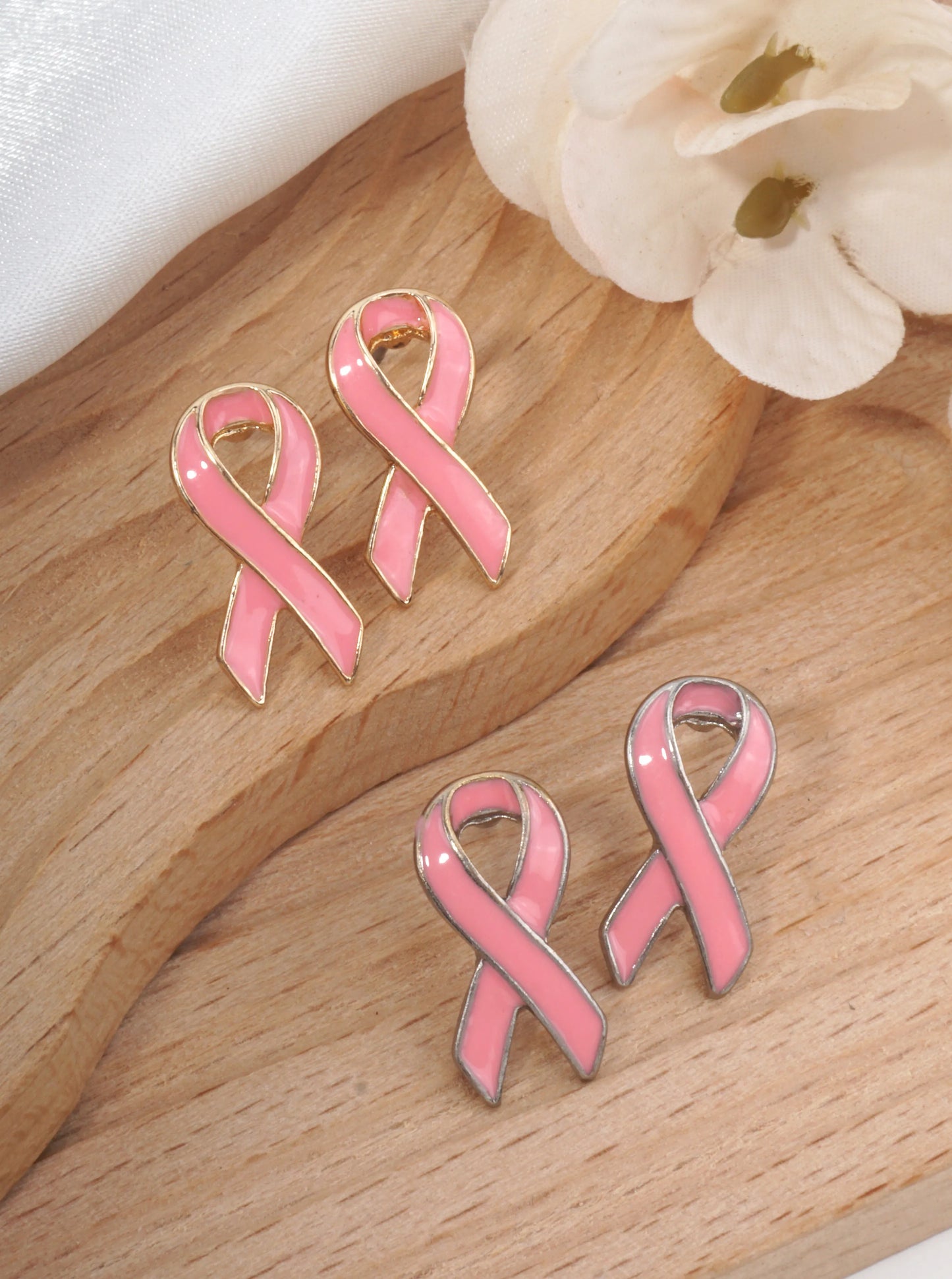 Pink Ribbon Polished Stud Earrings