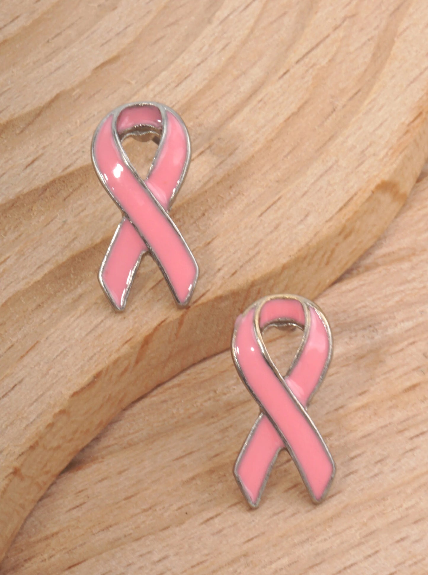 Pink Ribbon Polished Stud Earrings