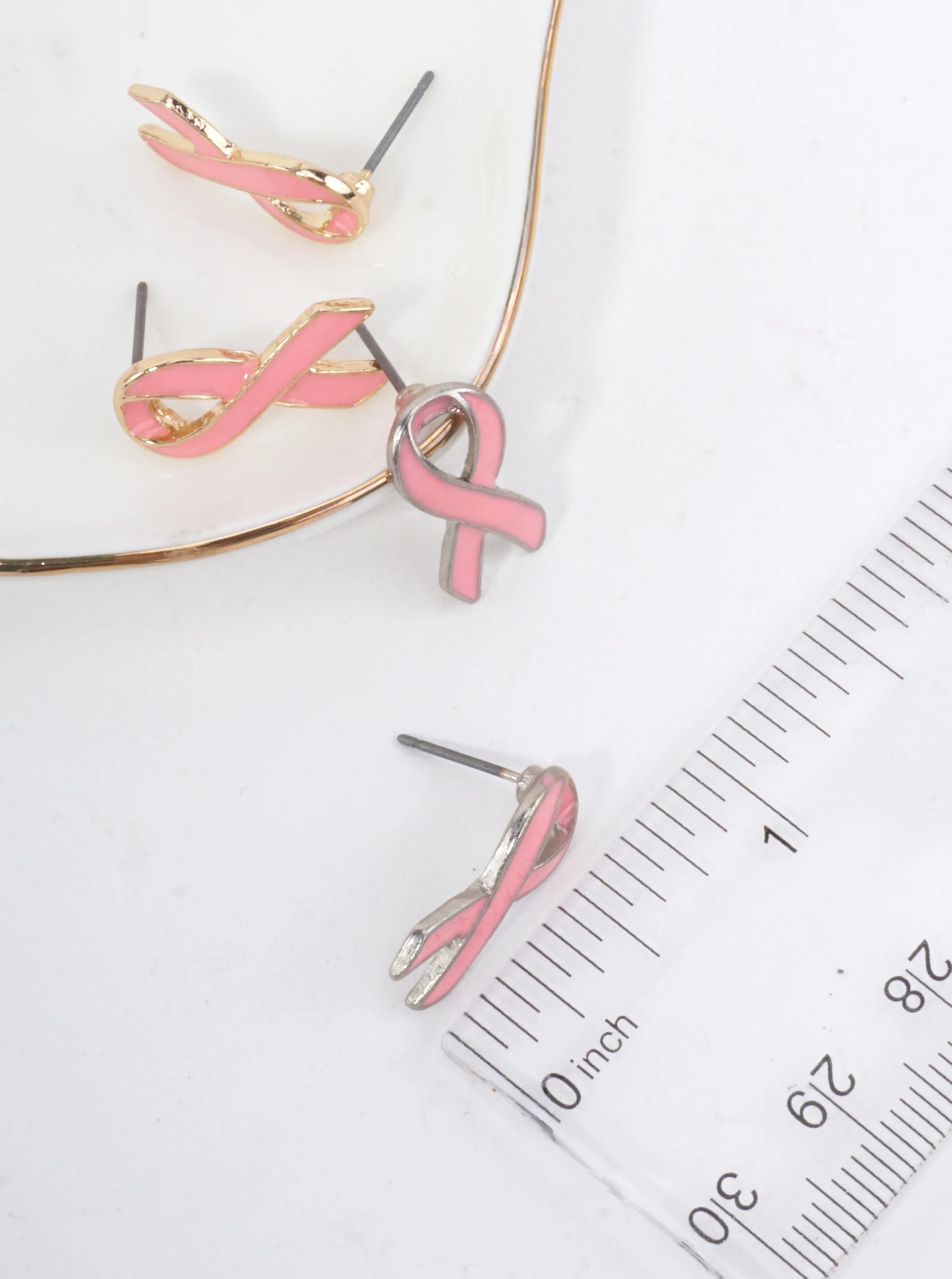 Pink Ribbon Polished Stud Earrings
