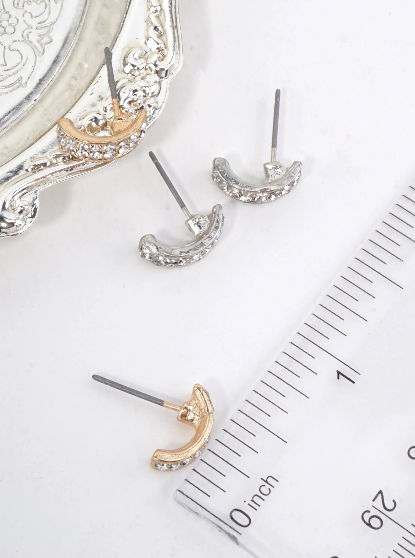 Curved Pavé Stud Earrings