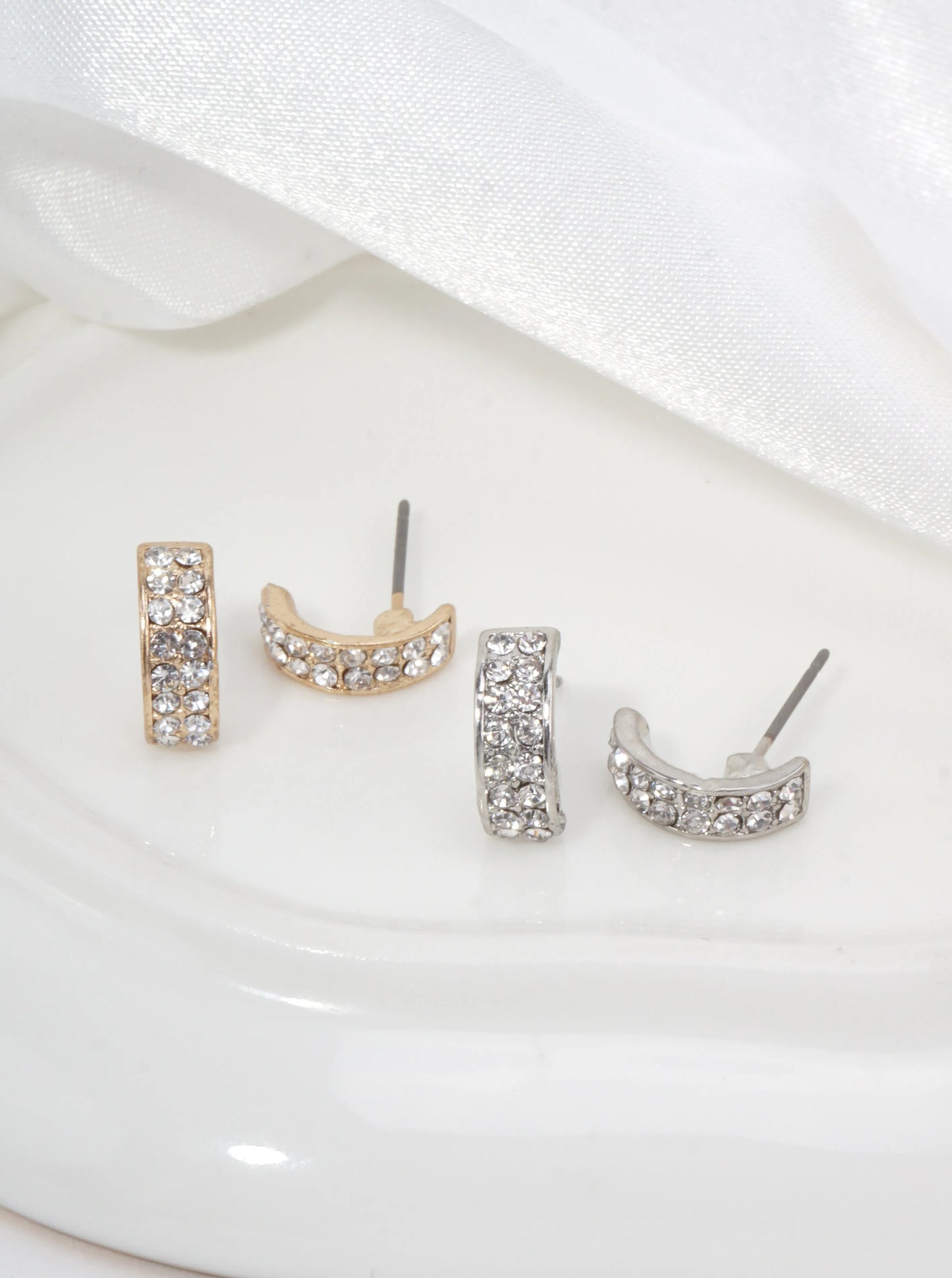 Curved Pavé Stud Earrings