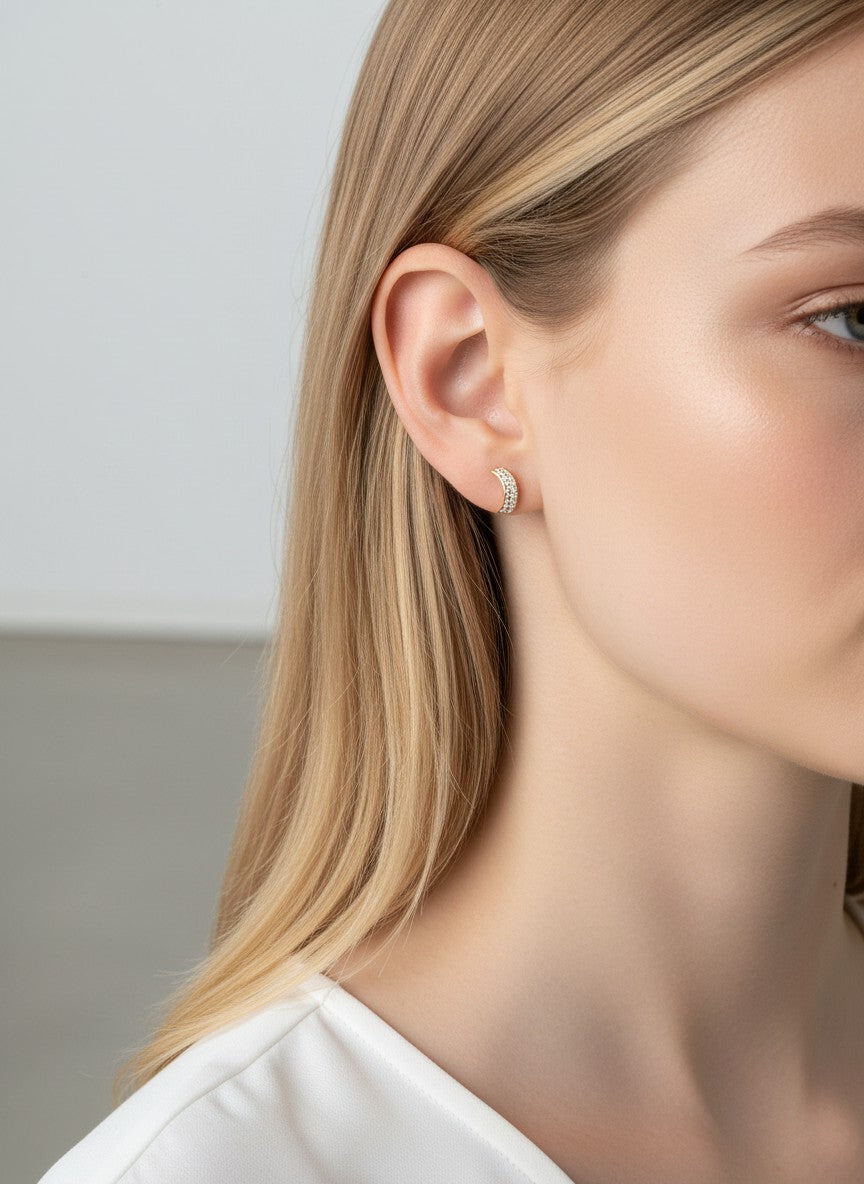 Curved Pavé Stud Earrings