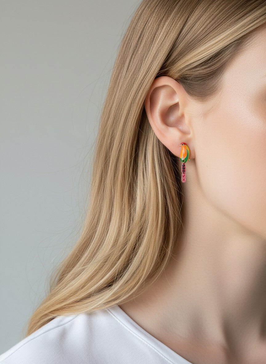 Colorful Parrot Whimsical Stud Earrings