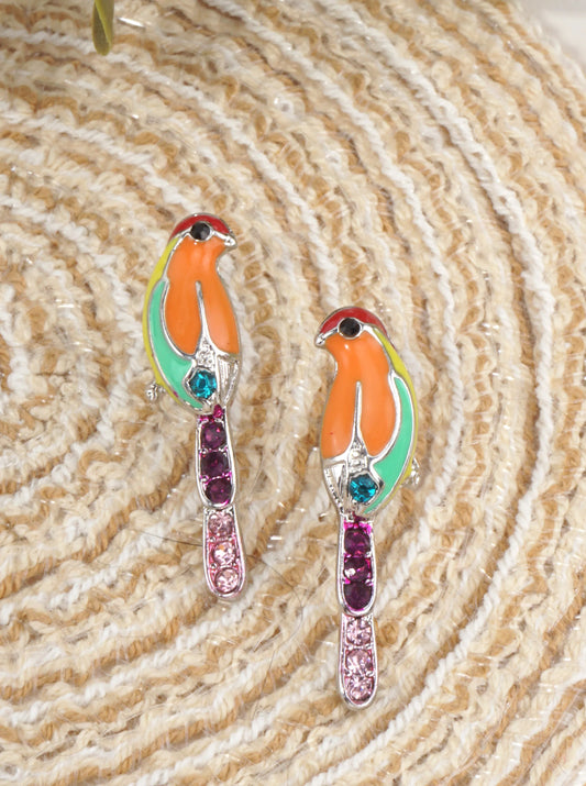 Colorful Parrot Whimsical Stud Earrings