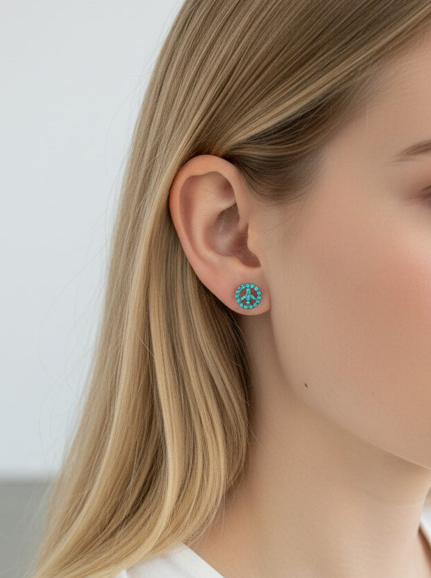 Peace Symbol Pavé Stud Earrings