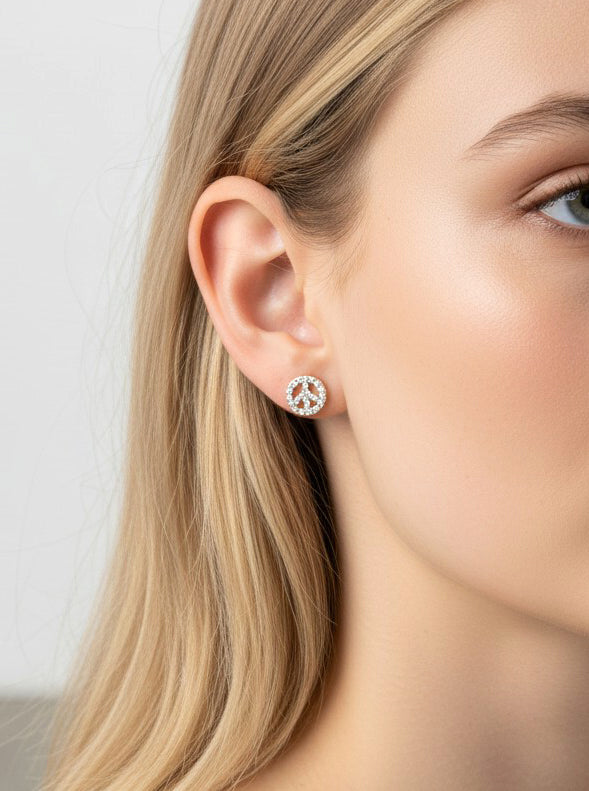Peace Symbol Pavé Stud Earrings
