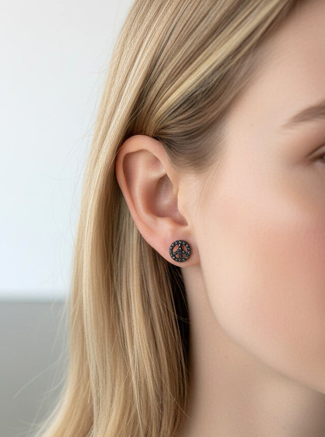 Peace Symbol Pavé Stud Earrings