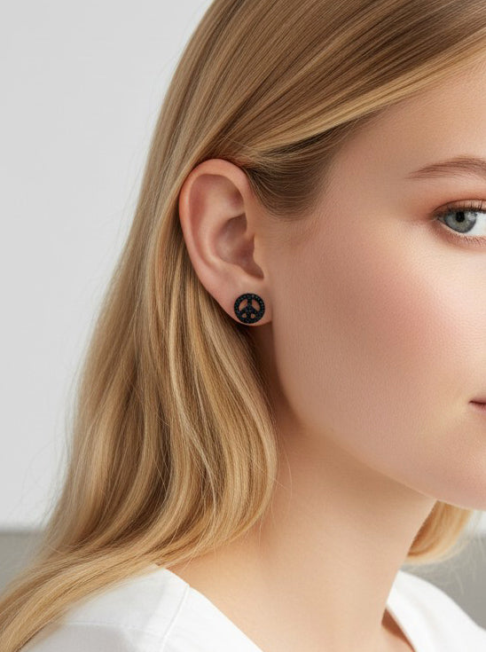 Peace Symbol Pavé Stud Earrings