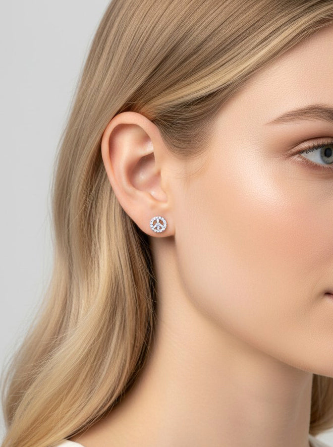Peace Symbol Pavé Stud Earrings