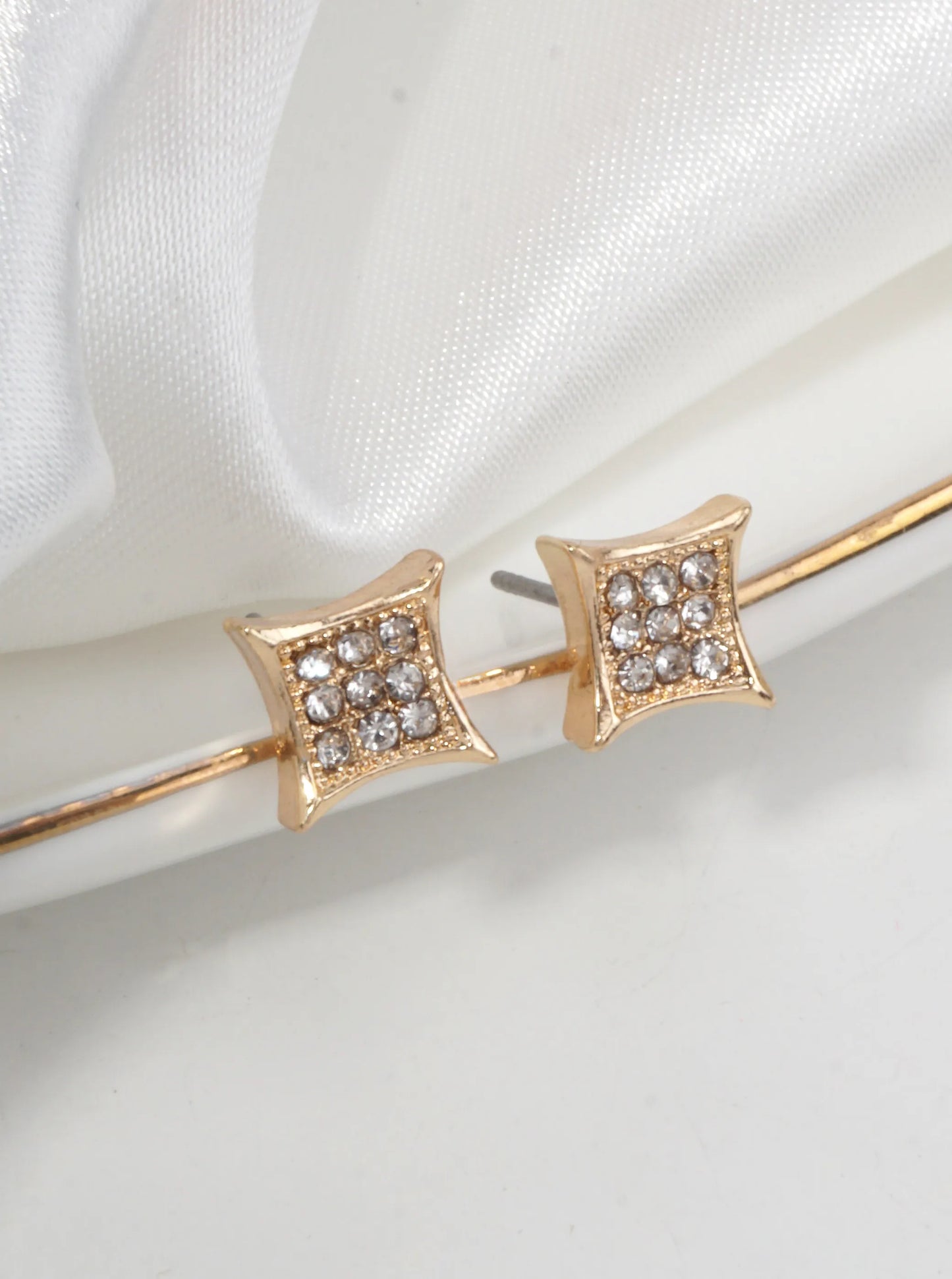 Polished Square Pavé Stud Earrings