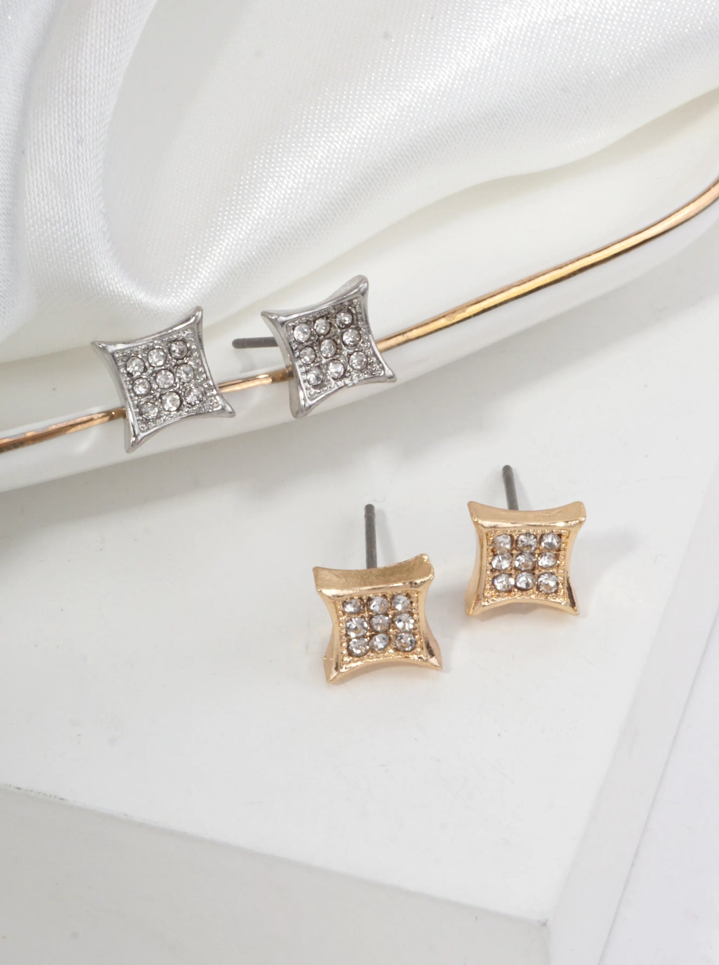 Polished Square Pavé Stud Earrings