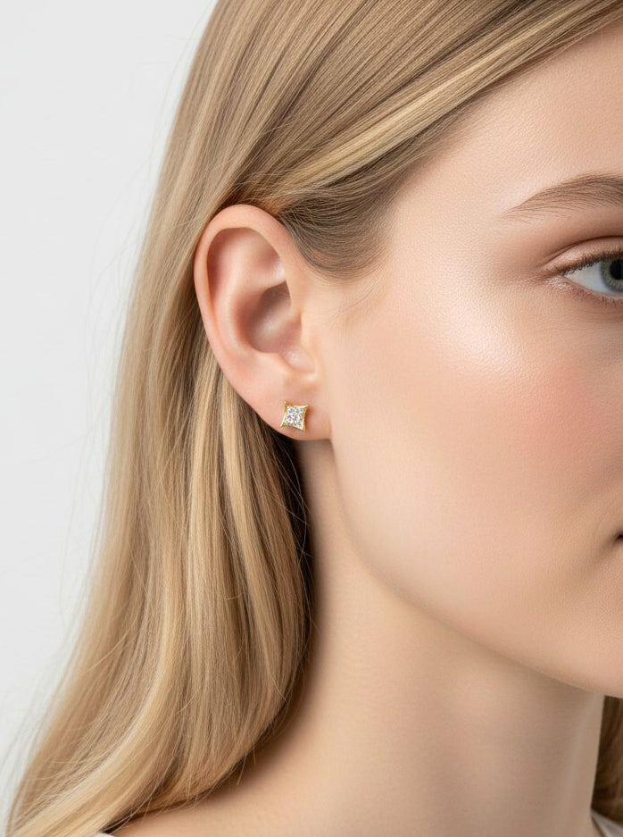 Polished Square Pavé Stud Earrings
