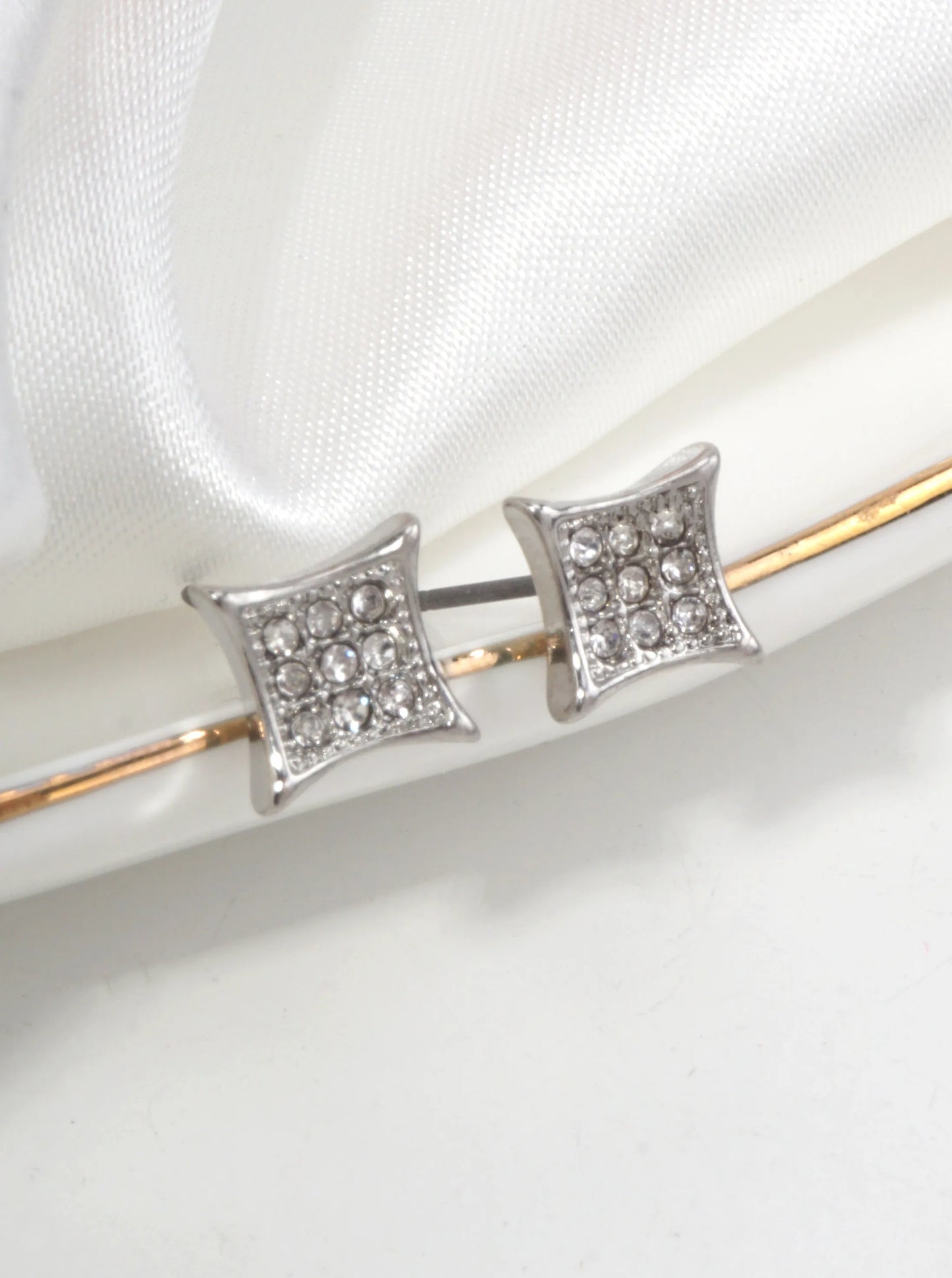 Polished Square Pavé Stud Earrings