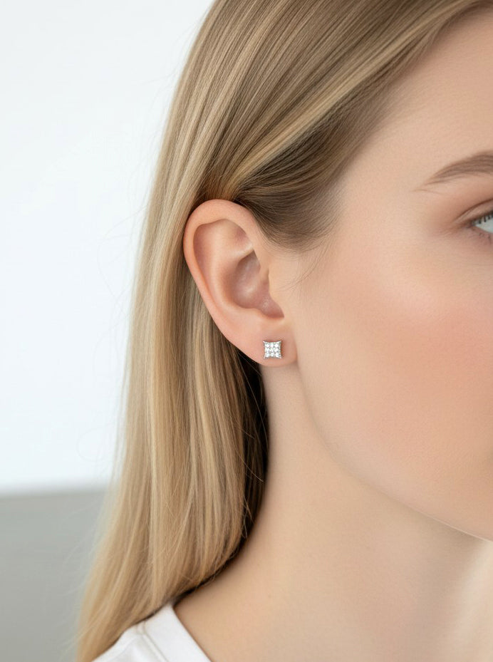 Polished Square Pavé Stud Earrings