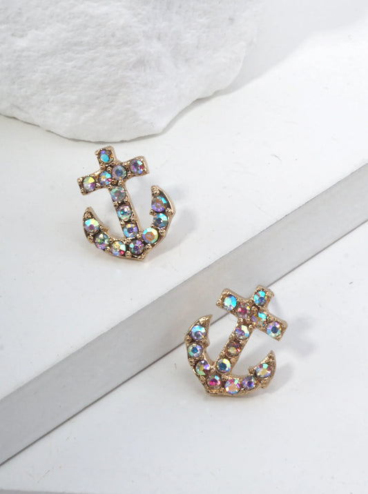 Crystal Anchor Stud Earrings