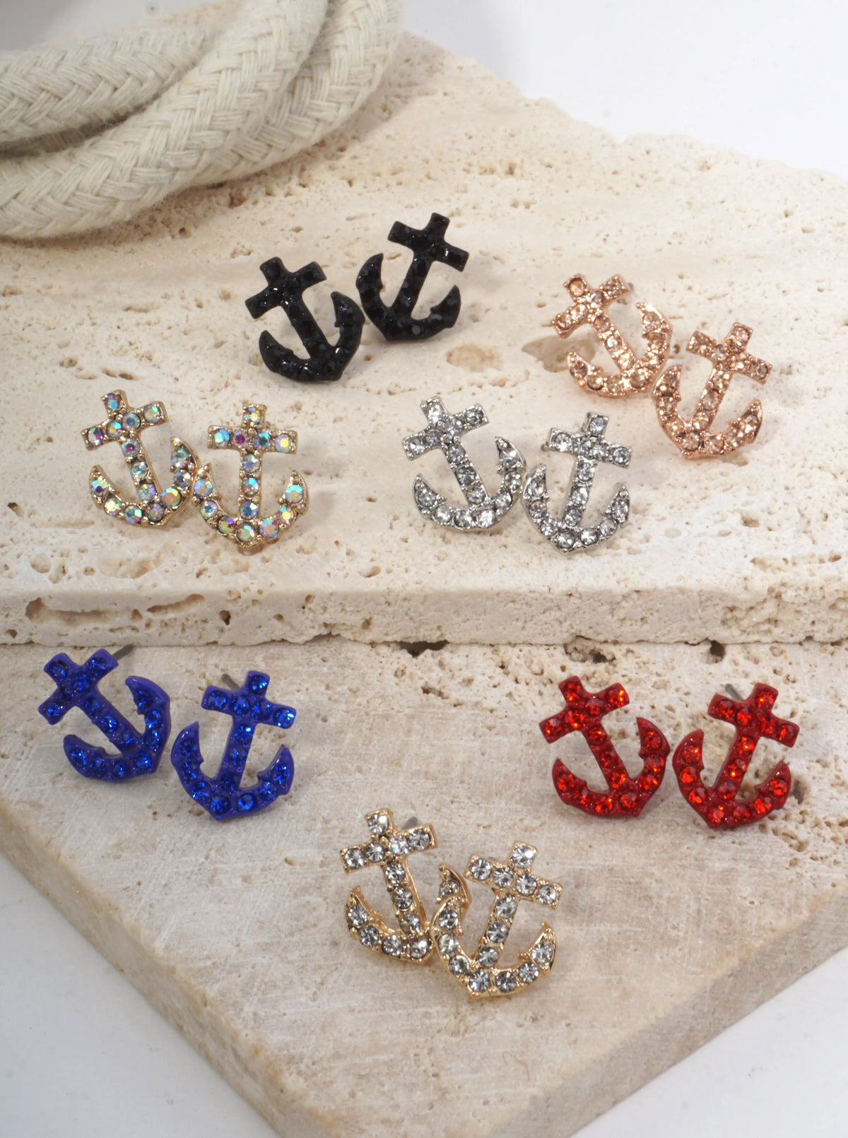 Crystal Anchor Stud Earrings