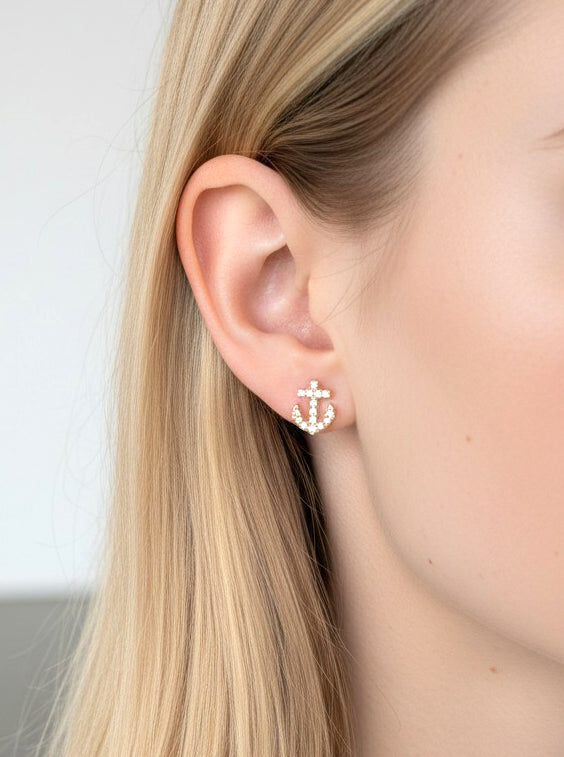 Crystal Anchor Stud Earrings