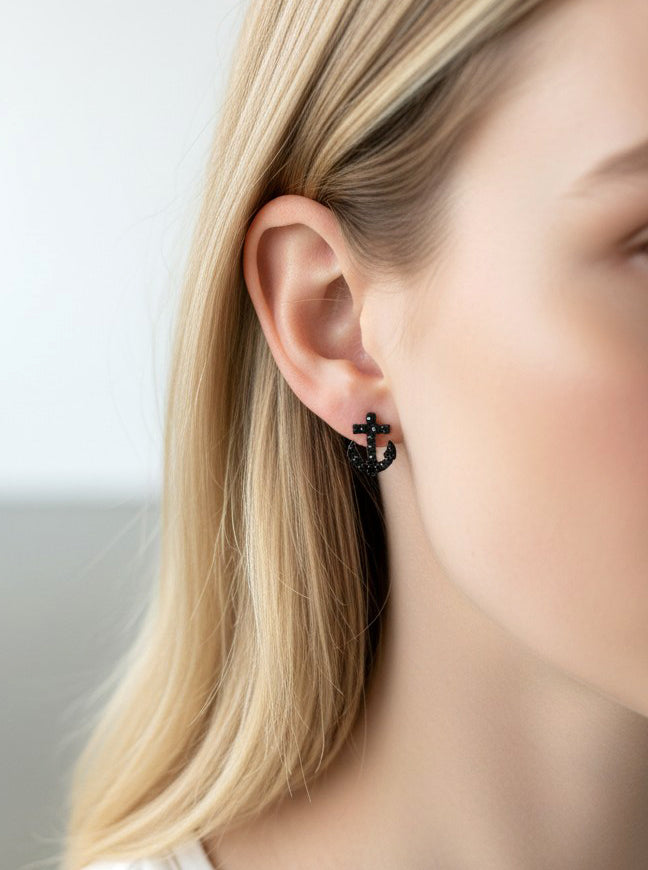 Crystal Anchor Stud Earrings