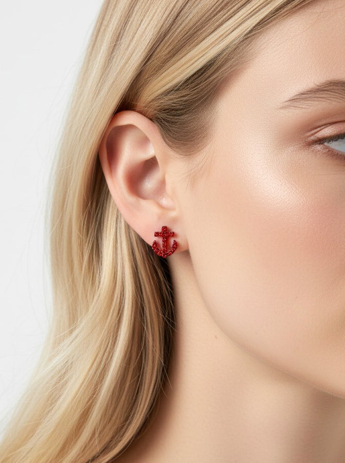 Crystal Anchor Stud Earrings