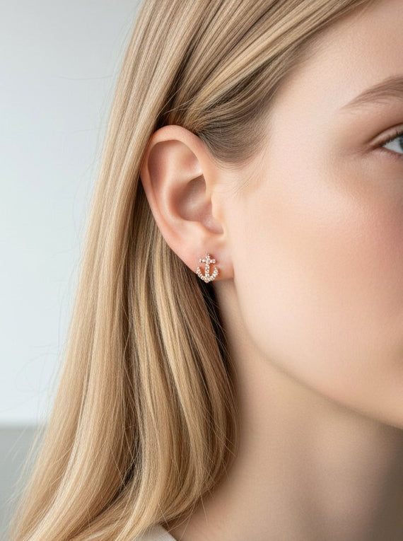 Crystal Anchor Stud Earrings