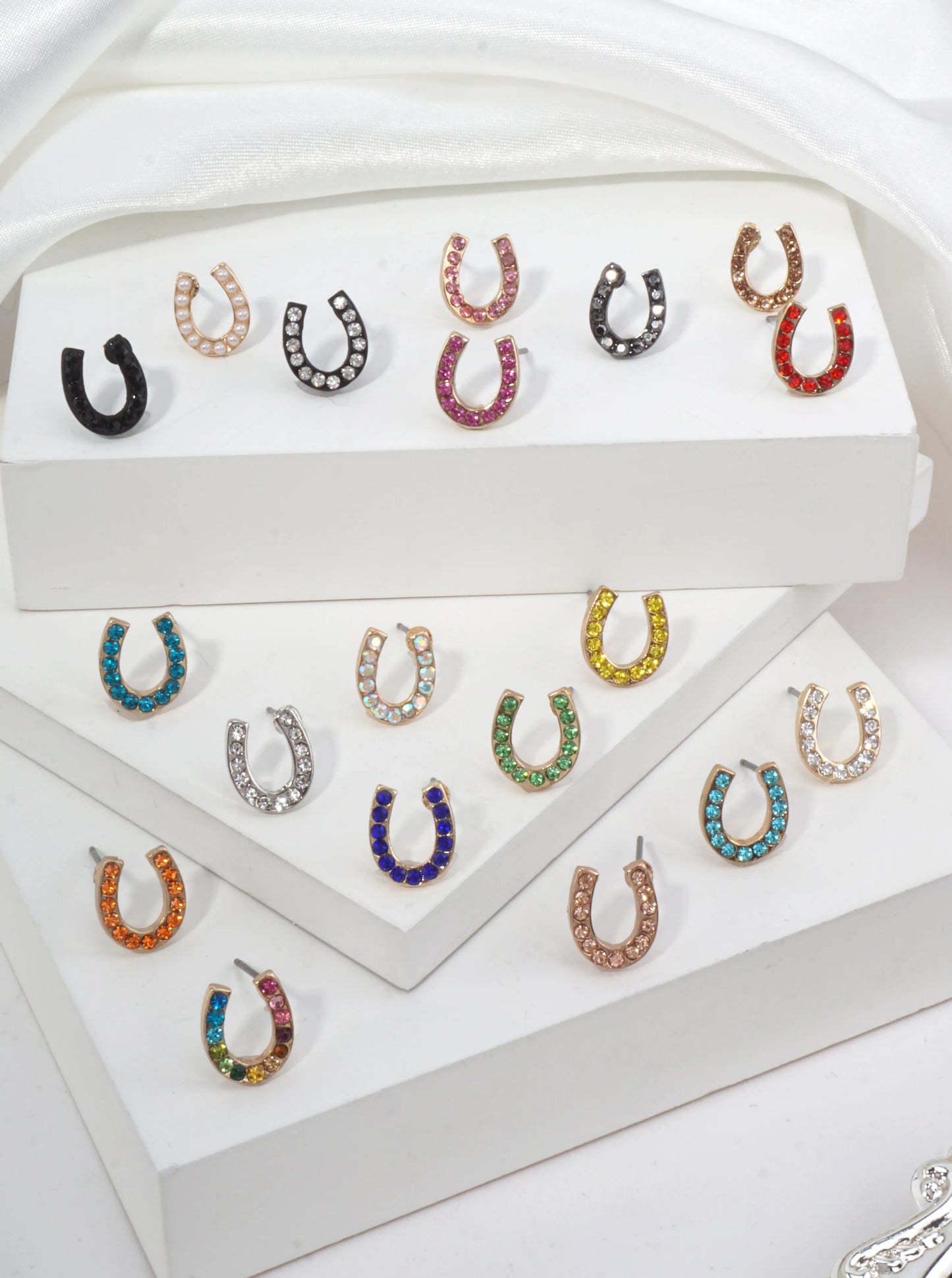 Horseshoe Crystal Pave Stud Earrings