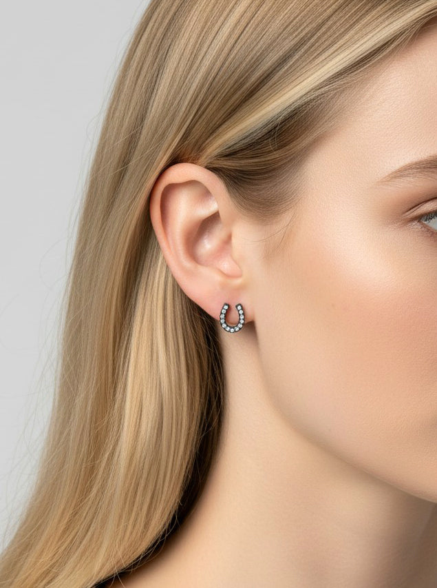 Horseshoe Crystal Pave Stud Earrings