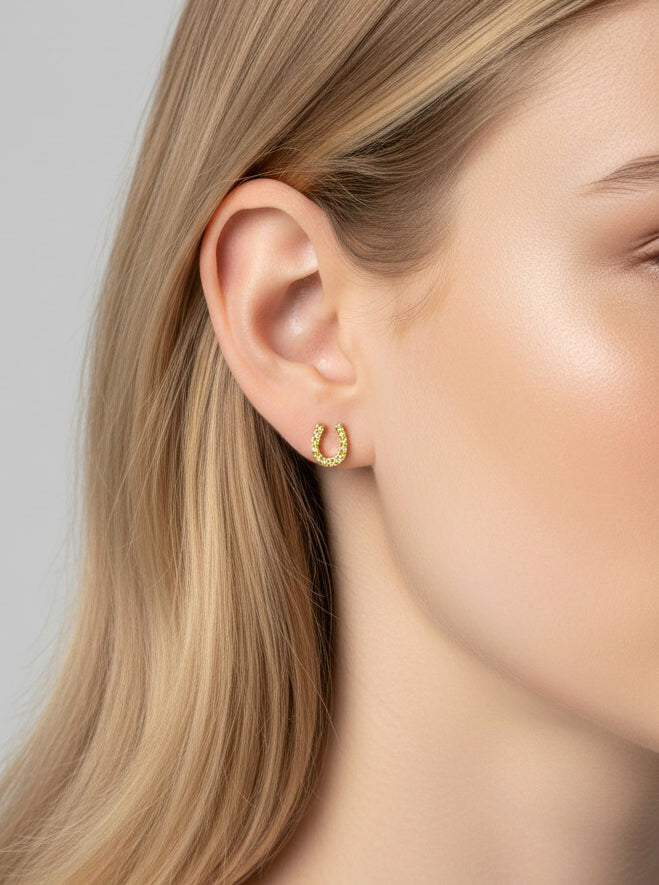 Horseshoe Crystal Pave Stud Earrings
