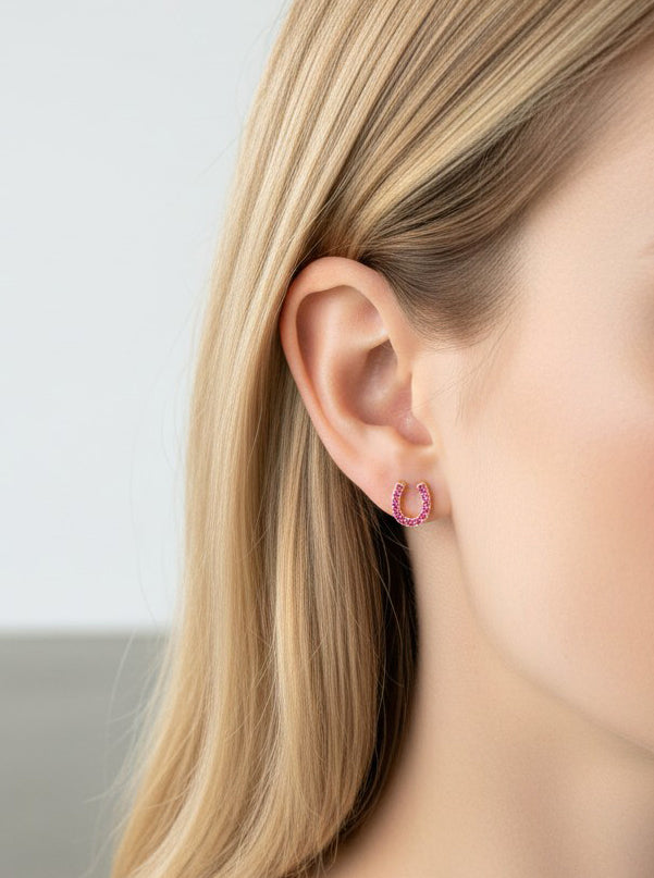 Horseshoe Crystal Pave Stud Earrings