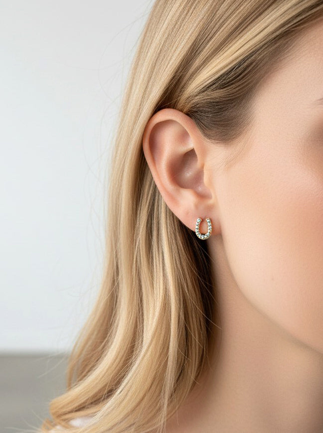 Horseshoe Crystal Pave Stud Earrings