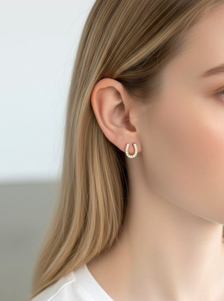 Horseshoe Crystal Pave Stud Earrings