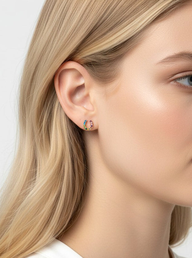 Horseshoe Crystal Pave Stud Earrings