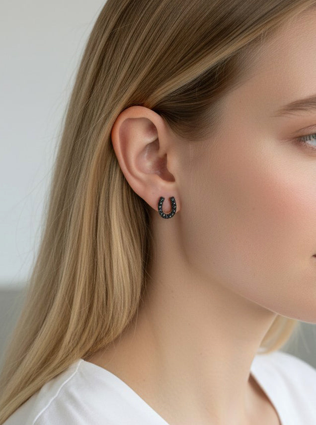 Horseshoe Crystal Pave Stud Earrings