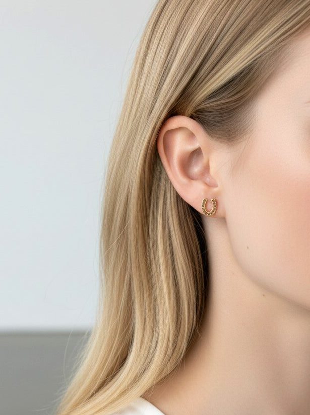 Horseshoe Crystal Pave Stud Earrings