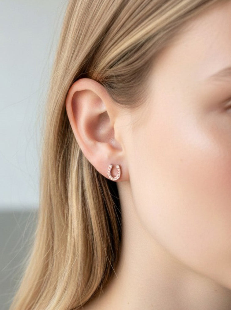 Horseshoe Crystal Pave Stud Earrings