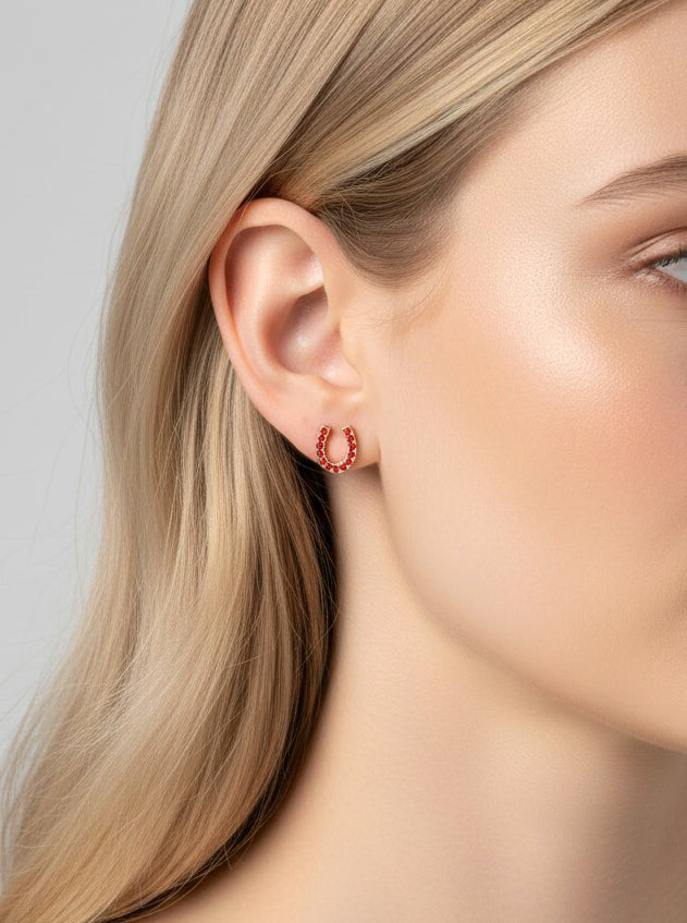 Horseshoe Crystal Pave Stud Earrings