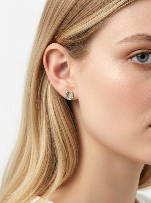 Horseshoe Crystal Pave Stud Earrings