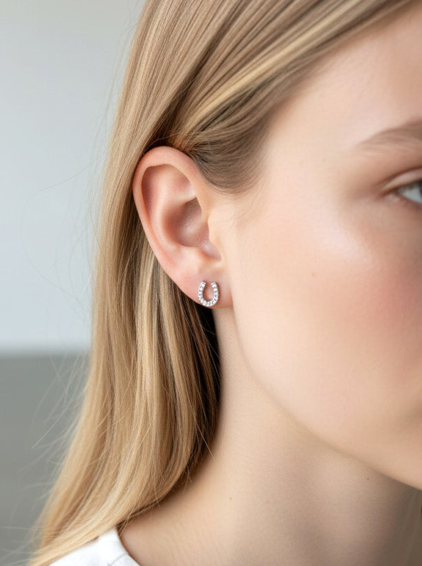 Horseshoe Crystal Pave Stud Earrings