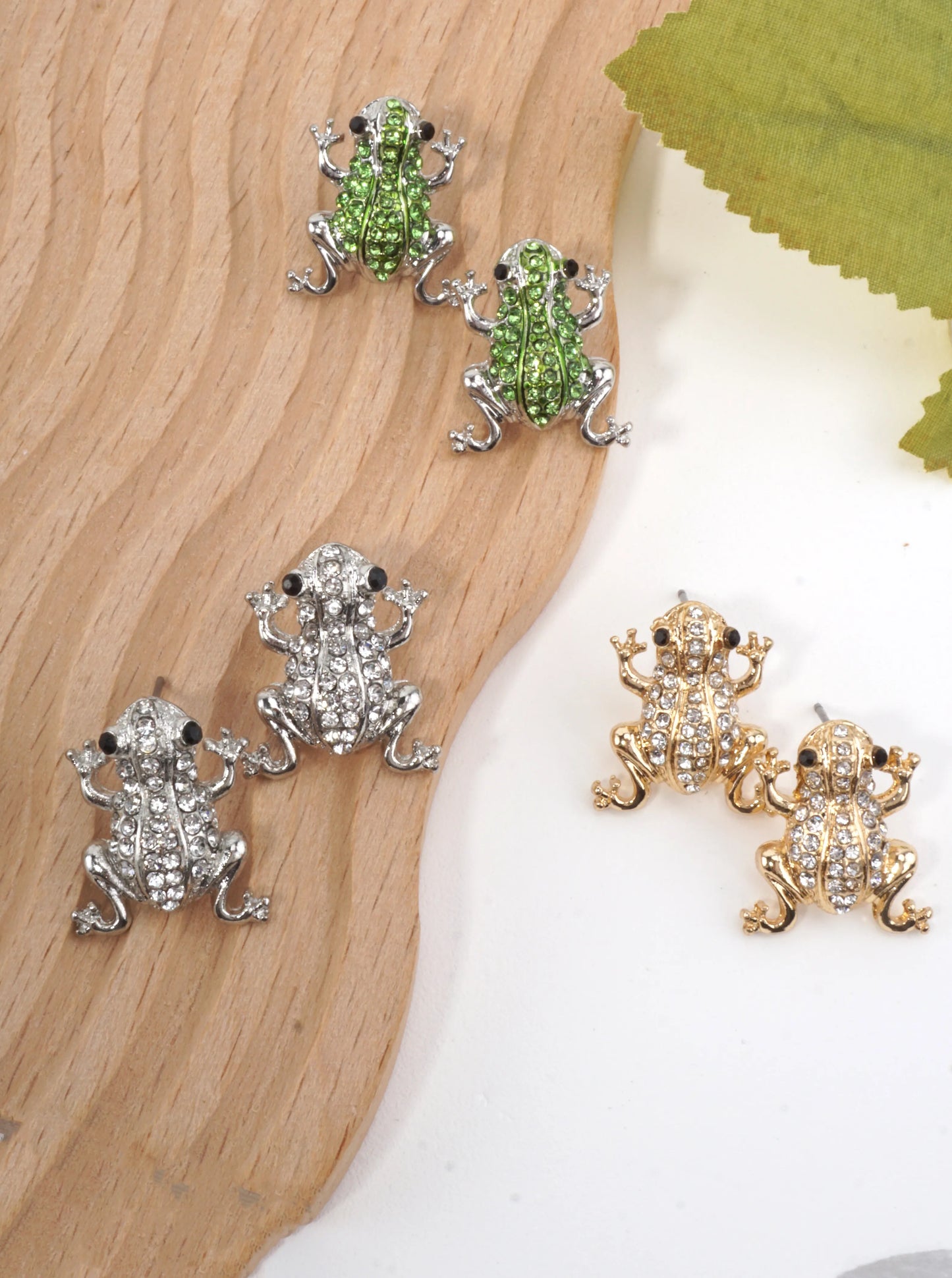 Crystal Frog Pave Stud Earrings