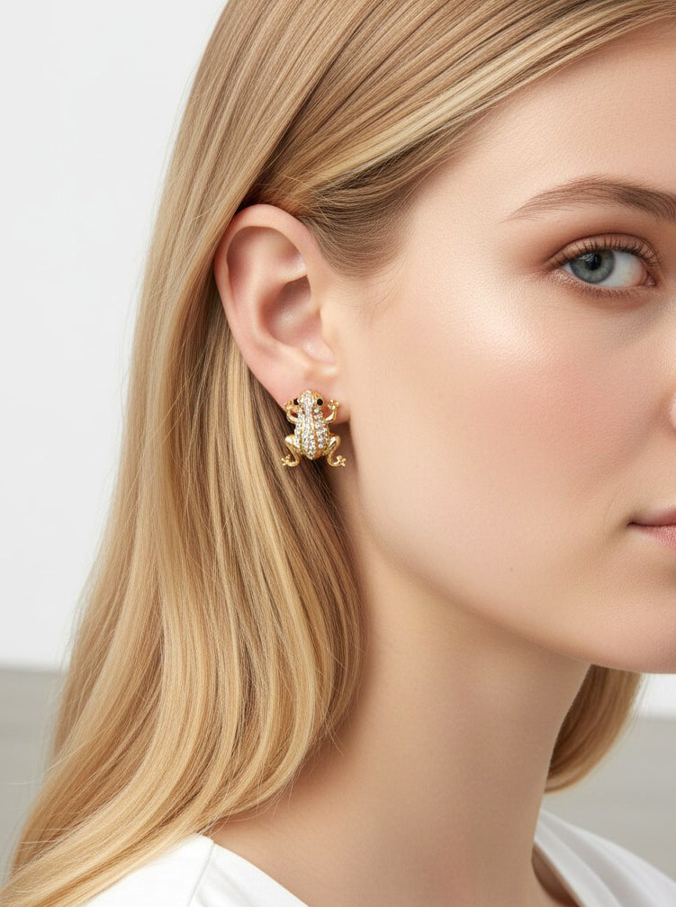 Crystal Frog Pave Stud Earrings