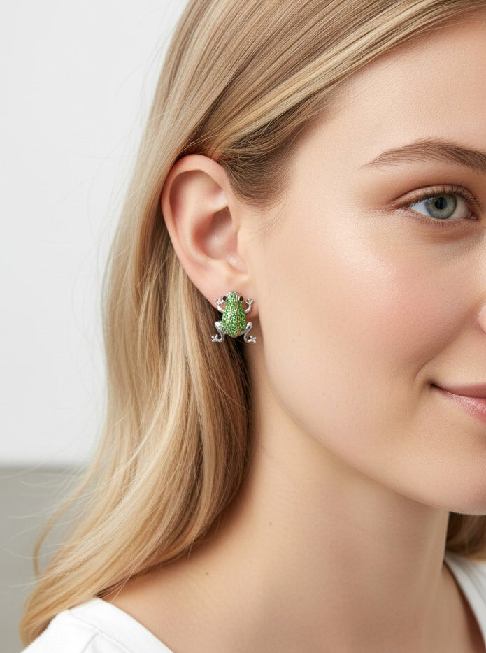 Crystal Frog Pave Stud Earrings