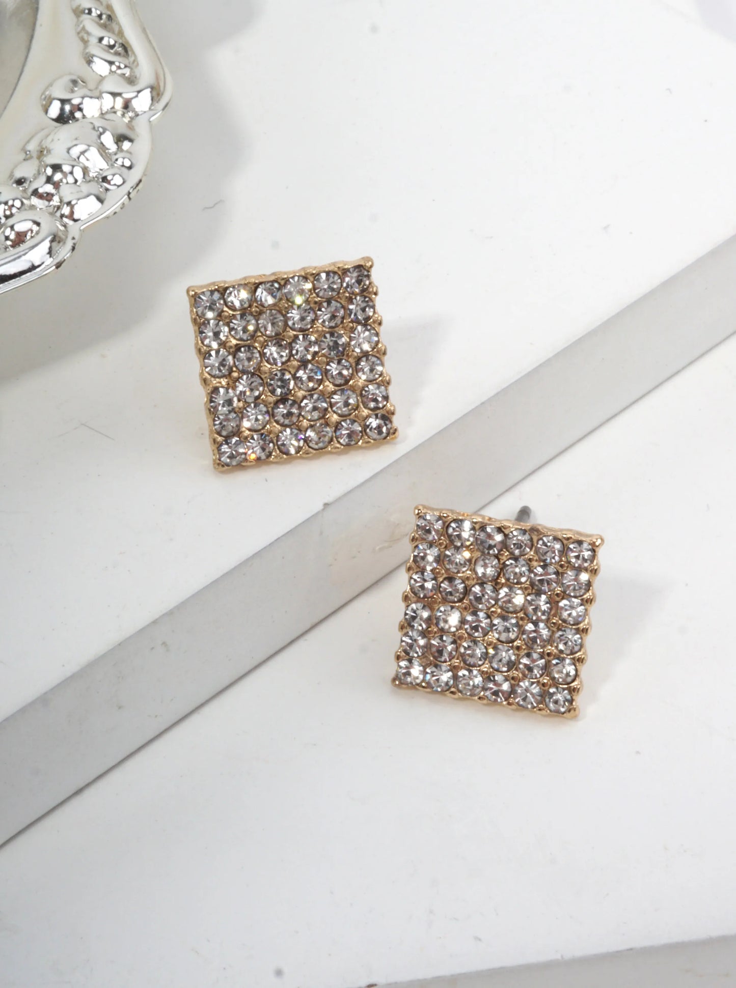 Square Pavé Crystal Stud Earrings