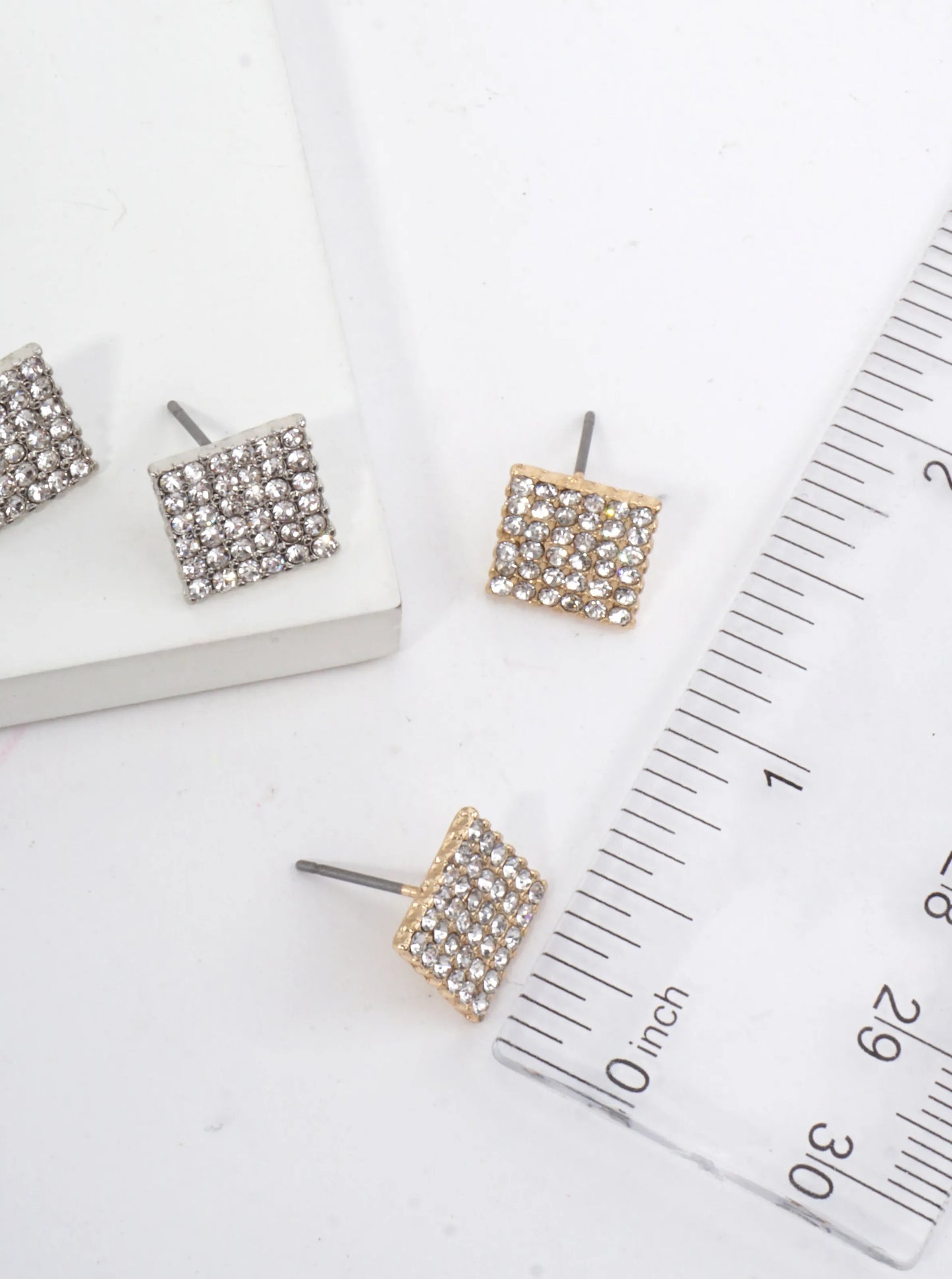 Square Pavé Crystal Stud Earrings