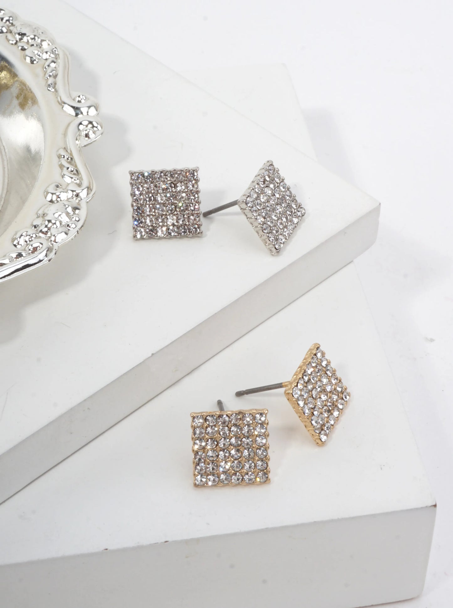 Square Pavé Crystal Stud Earrings