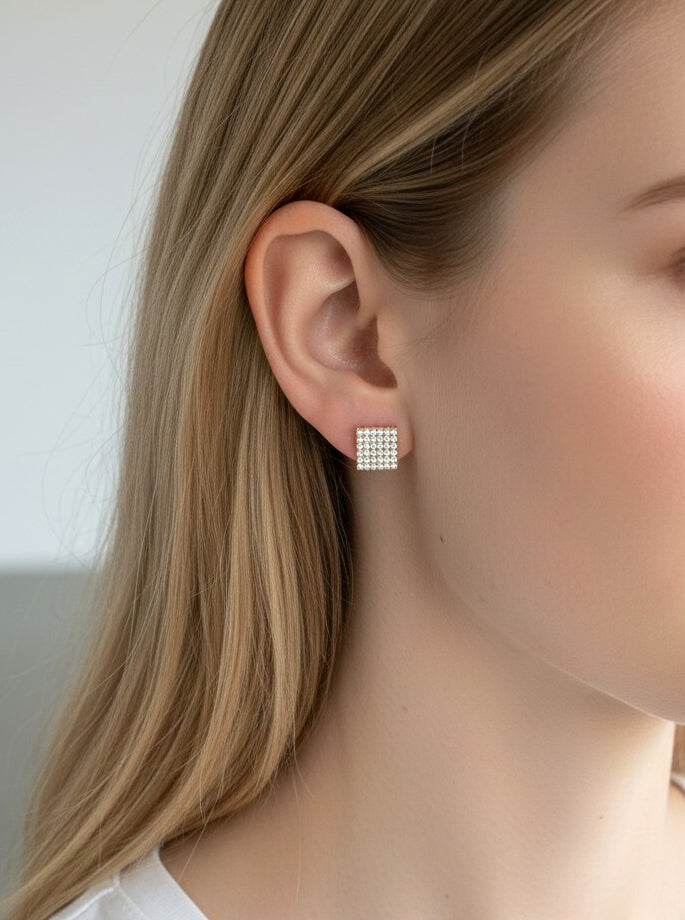 Square Pavé Crystal Stud Earrings