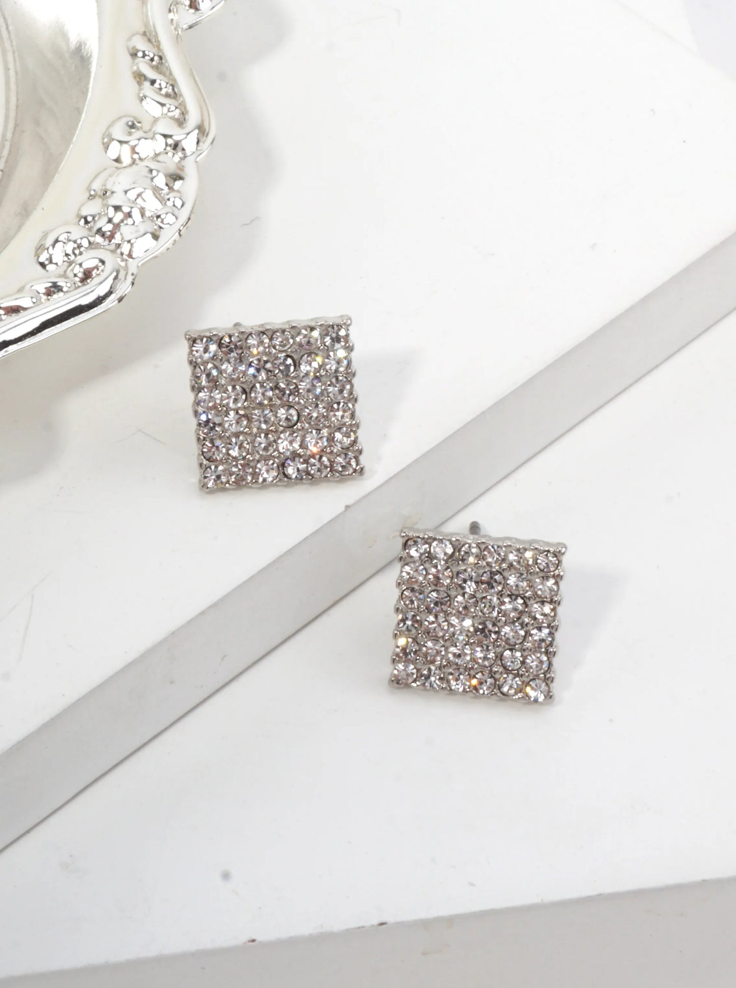 Square Pavé Crystal Stud Earrings