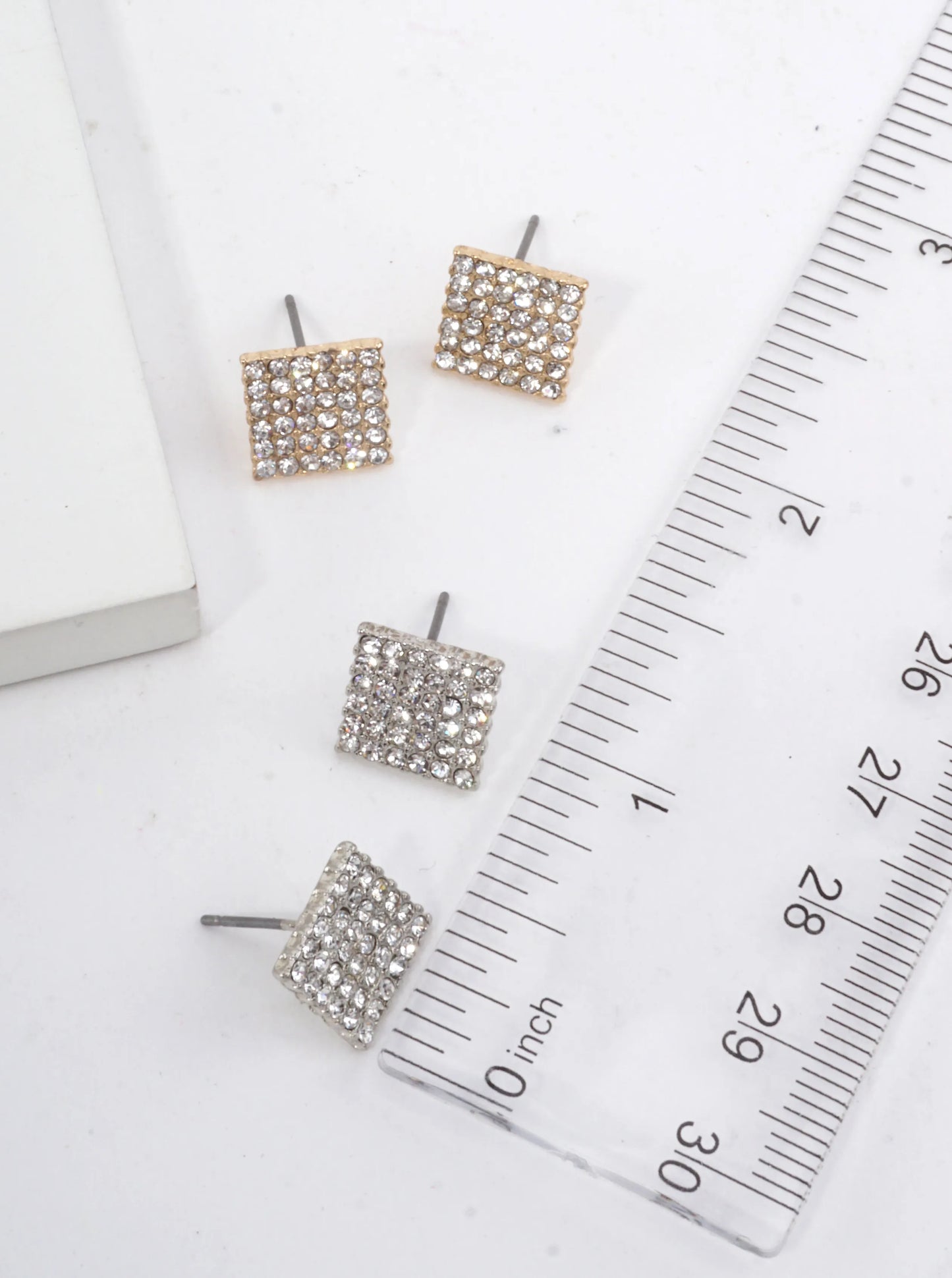 Square Pavé Crystal Stud Earrings
