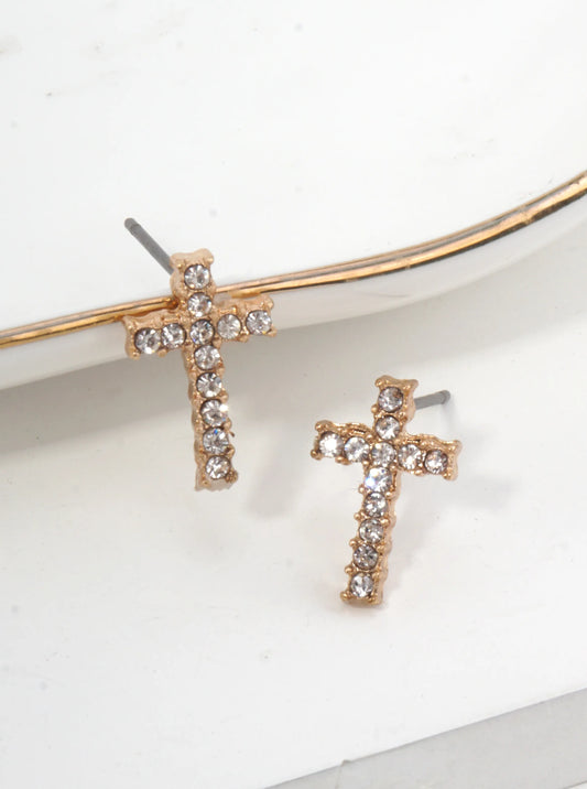 Cross Pavé Crystal Stud Earrings