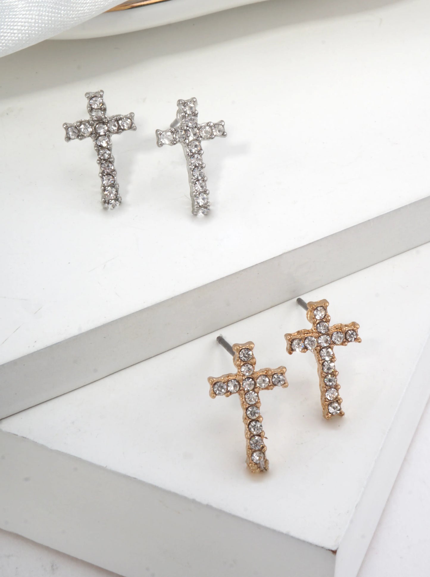 Cross Pavé Crystal Stud Earrings
